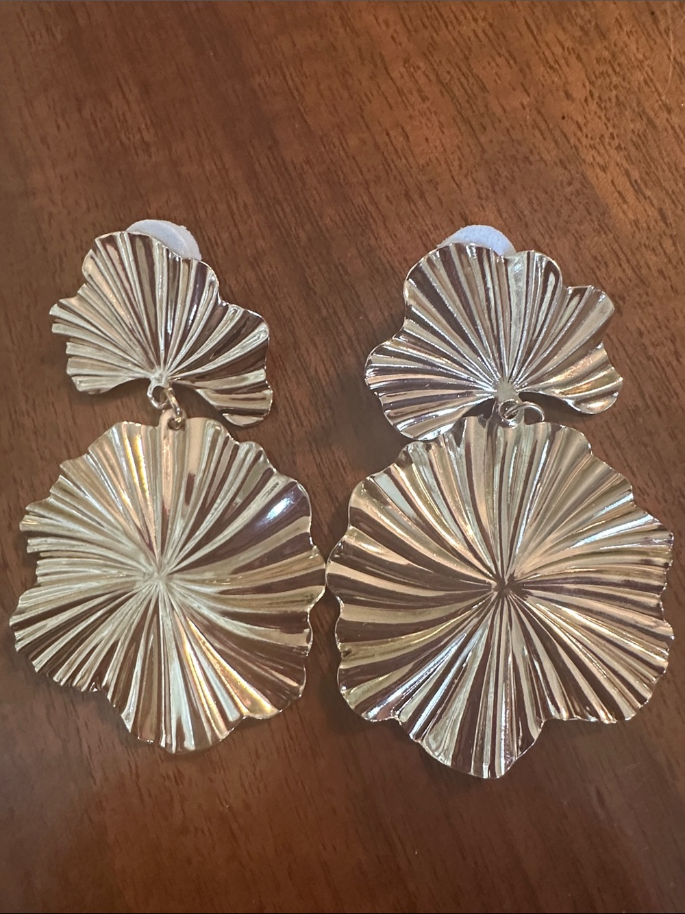 Statement Large Floral Drop Post‎ Earrings in Shiny Gold Tone